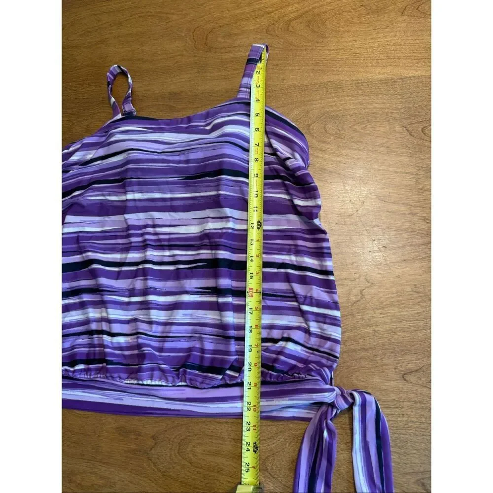 Swim 365 Women's Striped Side Tie Blouson Swim Tankini Top Purple Size 14W